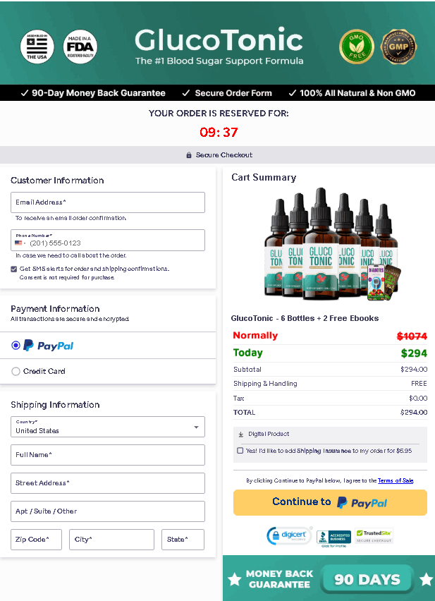 Gluco Tonic Check out page